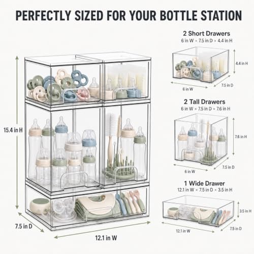 Baby Bottle Organizer 3-Tier Acrylic Storage Drawer Set - 5 Pack