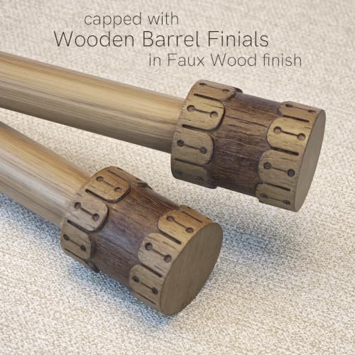 Faux Wood Curtain Rod 72-144 Inch Telescoping Heavy Duty with Finials