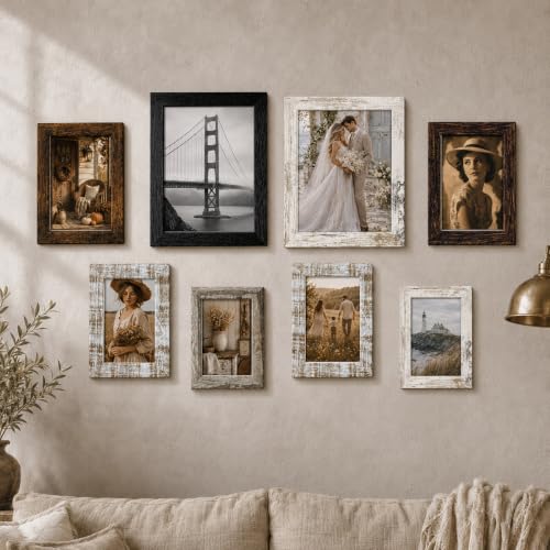 Antique Brown 4x6 Picture Frame - Rustic Vintage Photo Frame with Real Glass