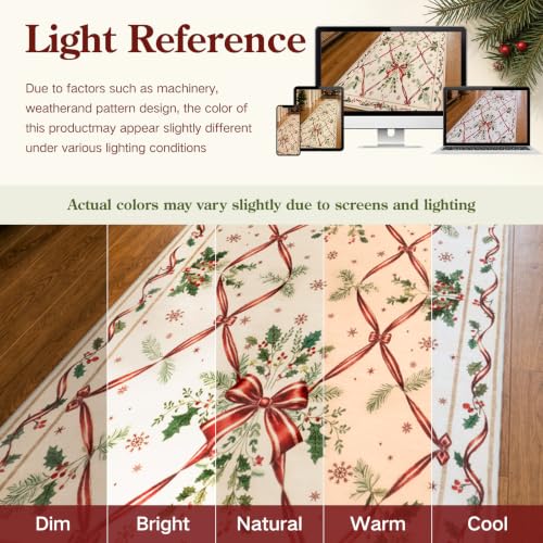 Morebes 2x6 Vintage Cream Red Christmas Runner Rug - Washable Entryway Mat