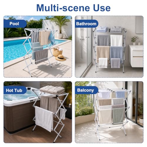 Outdoor Pool Towel Rack with Adjustable Telescopic Poles - Foldable & Portable