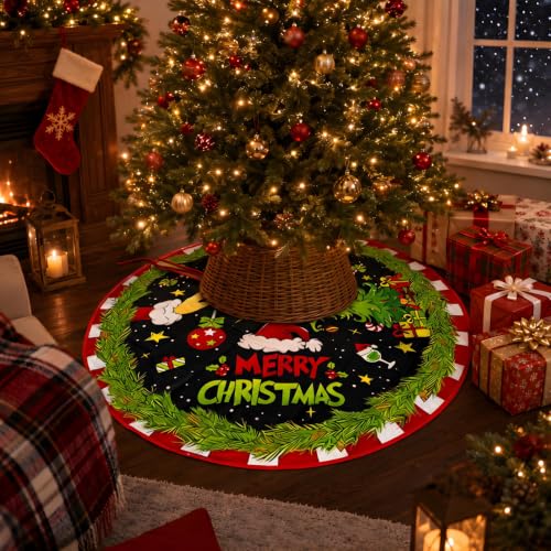 Christmas Tree Skirt Decoration 48 Inch Green Holiday Tree Cover - Hand
