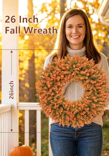26-Inch Fall Wreath for Front Door Outdoor Farmhouse Decor Burnt Orange