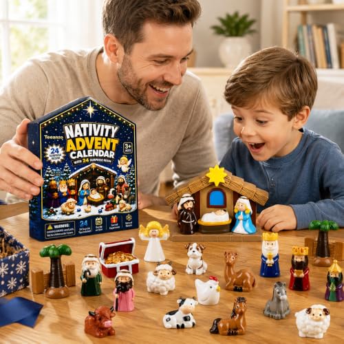 Nativity Advent Calendar with Resin Figures - 24 Day Christmas Scene Set