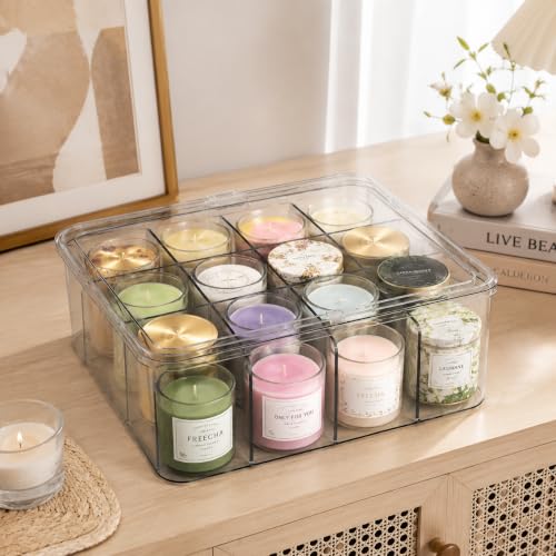 Candle Storage Organizer Box with Dividers, 12 Compartments for Aromatherapy, Taper, Tealight & Jar Candles