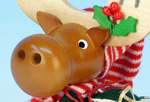 German Incense Smoker Moose with Ski - Handcrafted Erzgebirge Ulbricht 13 cm