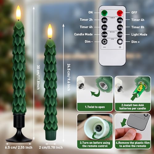 Christmas Tree Candles with Remote & Vintage Metal Holders - 6 Pack