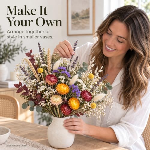 Natural Dried Flower Bouquet with 43 Stems for Home Decor & DIY Arrangements
