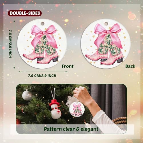 Cowgirl Boot Christmas Ornament - Pink Western Keepsake Ceramic Ornament (Variation: Pink Boot)