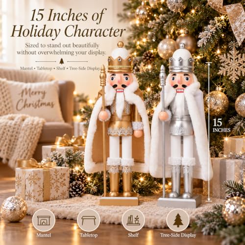 15 Inch Wooden Nutcracker King Christmas Decoration - Gold Variation
