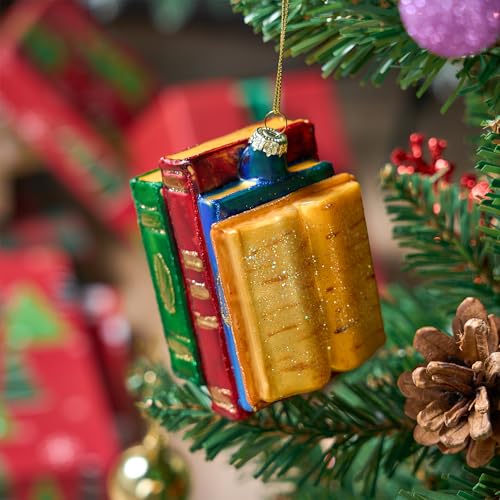 Christmas Glass Book Ornament - Festive Holiday Tree Decor, Small
