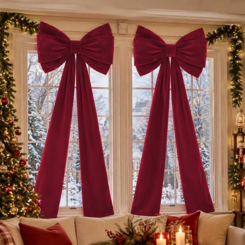 Wine Red 27x82 Inch Velvet Christmas Door Bows - 2 Pack