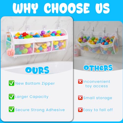 Large Bath Toy Storage Organizer with 3 Compartments and Zipper Access