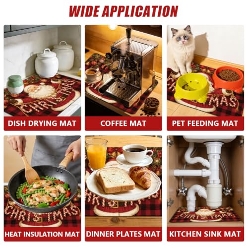 Christmas Santa Claus Sink Splash Guard Mat Set - 3 Pcs Kitchen & Bathroom Absorbing Mats