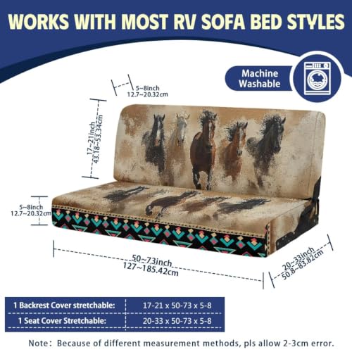Aztec Western Horse RV Couch Cover 2-Piece Slipcover Set for Sofa Bed