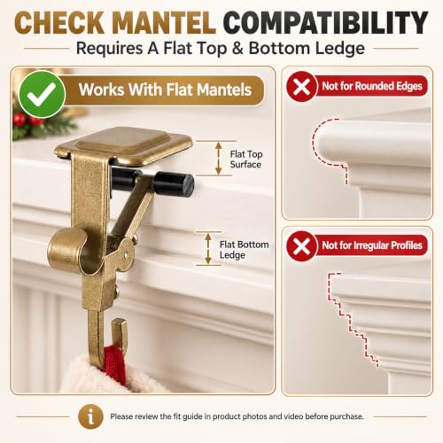 Christmas Stocking & Garland Hanger for Fireplace Mantle Dual Hook Adjustable Support