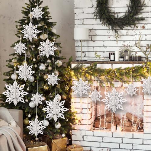 12Pcs 3D White Snowflake Decorations for Christmas & Winter Party