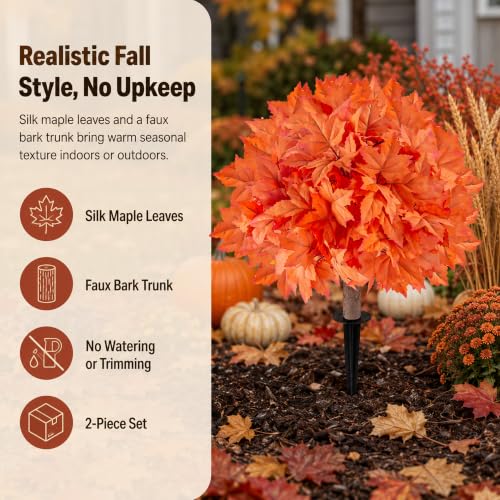 Artificial Maple and Eucalyptus Topiary Plants - 22 Inch Outdoor Decor Set