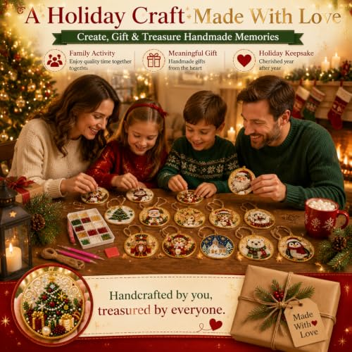 DIY Christmas Ornament Kit - 12 Acrylic Decorations with Pearls & Gems (Style 6)