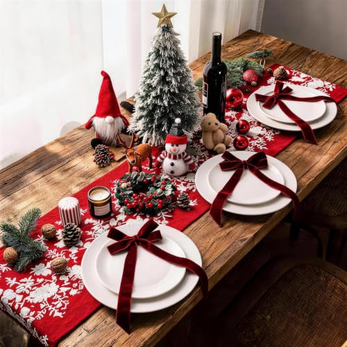 16PCS Burgundy Velvet Christmas Bows for Tree & Holiday Decor
