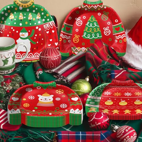 100 Pack Christmas Ugly Sweater Paper Plates - Holiday Party Supplies