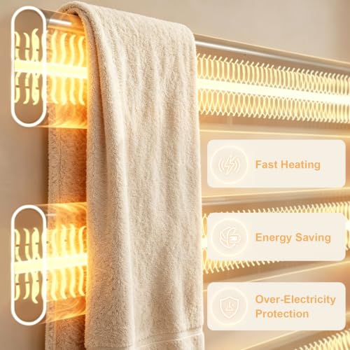 Electric Bathroom Towel Warmer Rack Wall Mounted 5 Bars Black - VASOYO