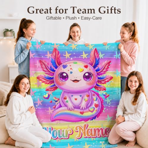 Custom Axolotl Blanket for Girls Kids Violet - Personalized Cozy Throw for Bed Sofa Travel