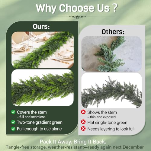 2 Pack 6ft Real-Touch Cedar Garland - Artificial Greenery for Mantel, Indoor/Outdoor