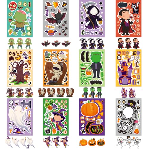 Halloween Stickers for Kids - 48 Assorted Spooky Designs - Variation of Halloween