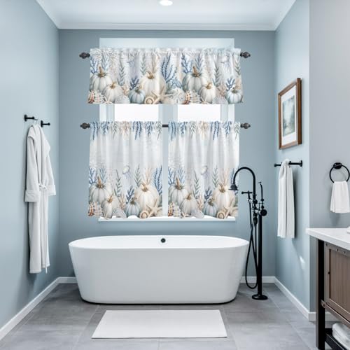 Light Blue Coastal Farmhouse Kitchen Curtains Set - 3 Pieces, 54 x 36 Inches
