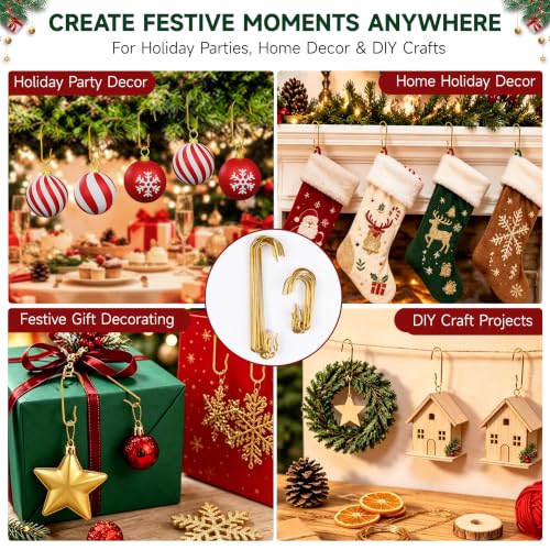 Gold Ornament Hooks Set 100pcs for Christmas Trees - Small & Large Size with Storage Box