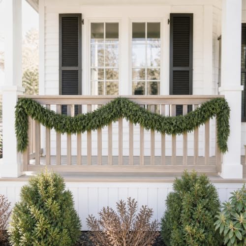 6FT Christmas Garland with Real Touch Cedar for Mantle & Porch - 2 Pack