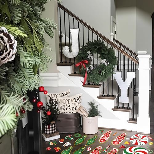 Christmas Floor Decals 268PCS Peppermint Santa Footprints Party Decorations