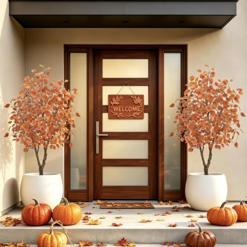 5ft Artificial Fall Trees Set - 2 Pack Eucalyptus Autumn Decor for Porch & Home