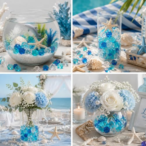 1200pcs Blue and White Acrylic Ice Cube Rocks for Vase Filler & Decor