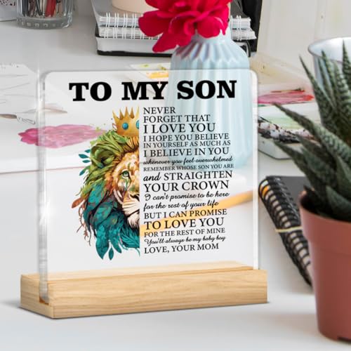 Son Gifts From Mom Acrylic Sign Decor with Wooden Stand - Son Variation