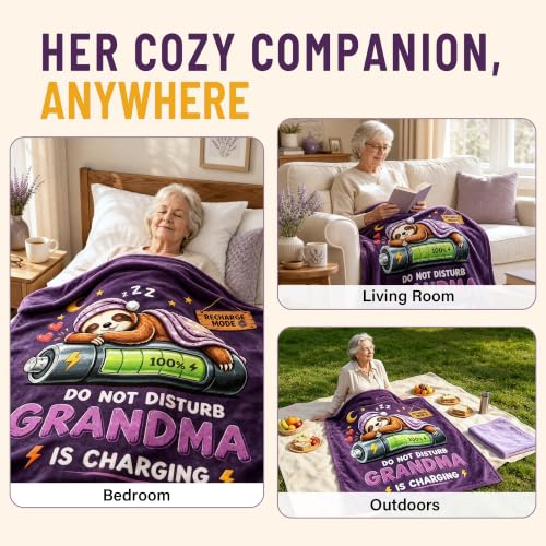 Funny Grandma Gift Blanket with Sloth Design, Cozy Throw for Birthdays