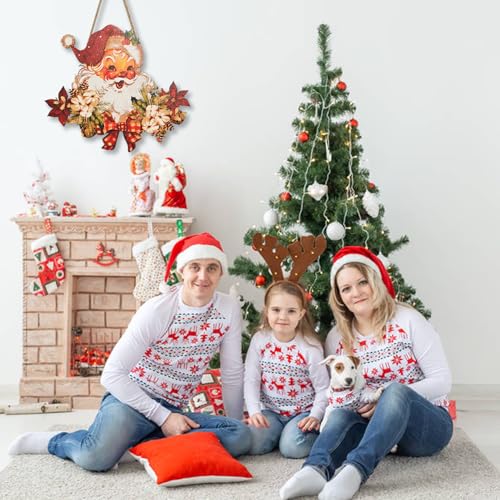 Christmas Wooden Hanging Sign Santa Welcome Door Decor for Indoor Outdoor Holiday