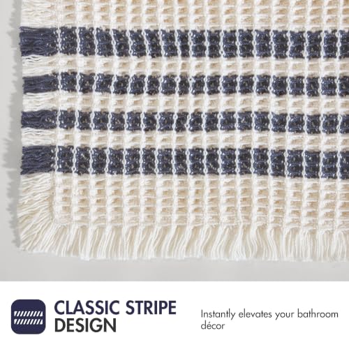 Navy Waffle Bath Rug 24x36 Inches - Non-Slip, Quick-Dry, Cotton Feel