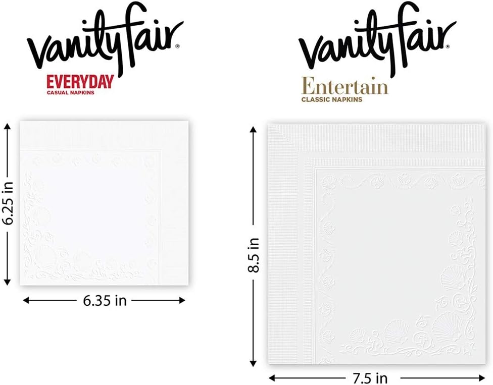 Vanity Fair White Paper Napkins - Everyday Use, 1080 Count | Pack of 12 for All Occasions