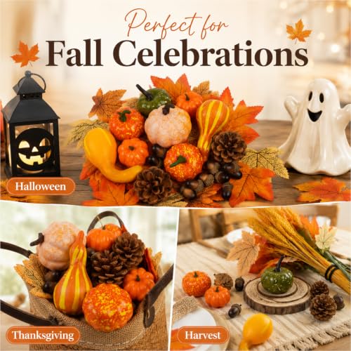 70-Piece Fall Decoration Set with Artificial Pumpkins Acorns Pinecones & Maple Leaves