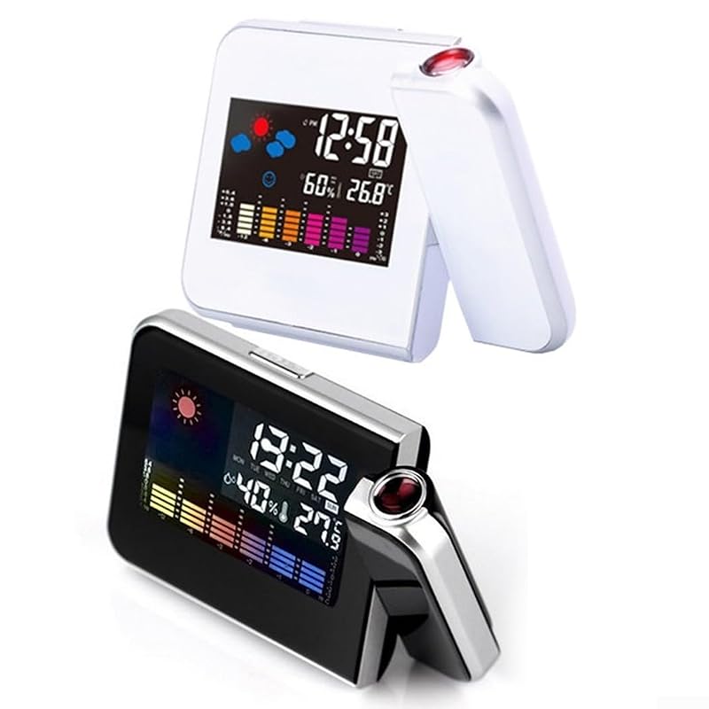 Led Digital Projection Alarm Clock with 180° Swivel Base – Large Display for Time, Date, Temperature & Humidity