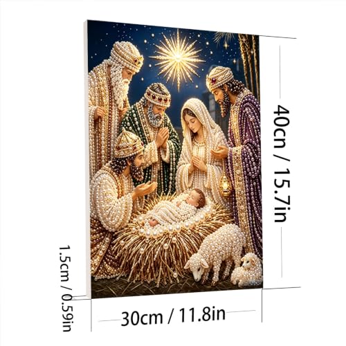 Nativity Pearl Painting Three Wise Men Scene Framed 11.81x15.75 - Navility