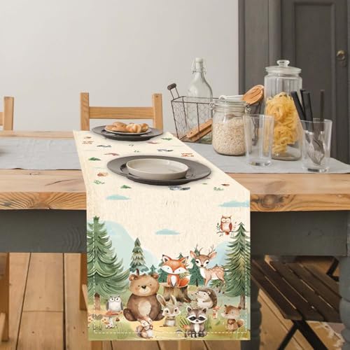 Woodland Animal Table Runner 13x72 Inches for Birthday Parties & Home Decor