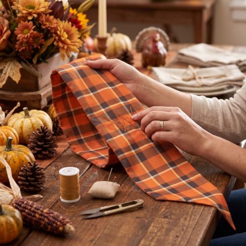 Fall Wreath Sash for Front Door - Style3, Red Orange Plaid, 5x55.9in