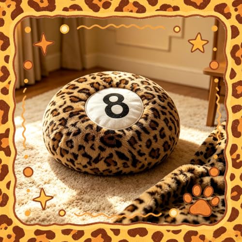 Leopard Print 8 Ball Throw Pillow - Cheetah Pattern Plush Decorative Cushion