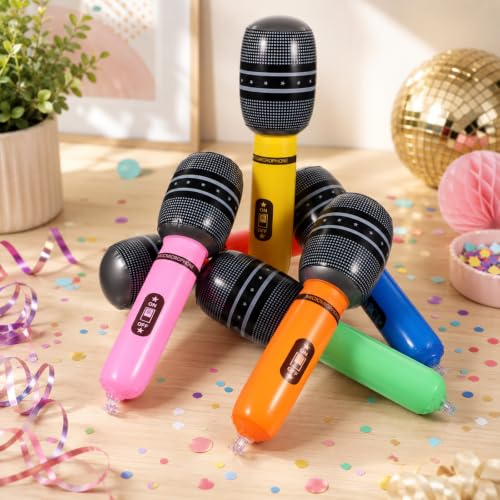 12 Pack Inflatable Microphones for Parties, 10 Inch Fake Karaoke Prop