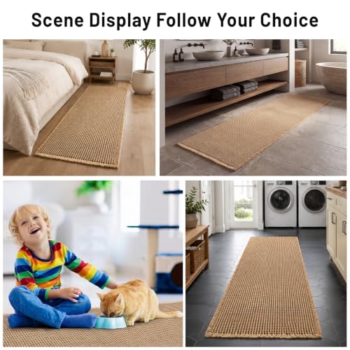 Waffle Bath Mat 2x6 ft Non Slip Bathroom Rug Quick Dry Soft Brown