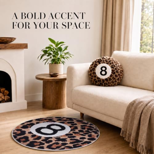 Cheetah Print 8 Ball Rug and Throw Pillow Set - Circular Home Decor for Teen Dorm