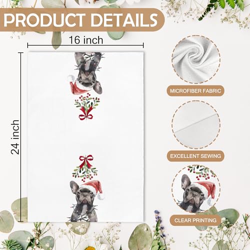 French Bulldog Christmas Kitchen Towels - Bulldog Holiday Gift, 16x24 Inches
